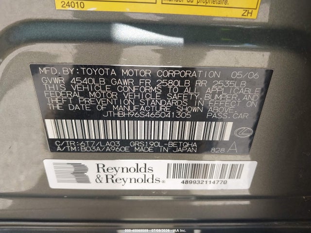 45568589 :رقم المزاد ، JTHBH96S465041305 vin ، 2006 Lexus Gs 300 مزاد بيع