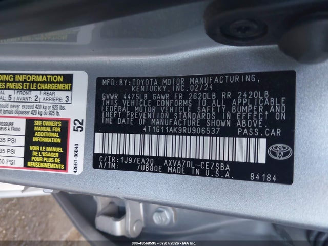 Toyota CAMRY SE 2024 4T1G11AK9RU906537 Image 9