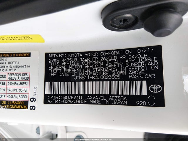 Aukcja sprzedaży 2018 Toyota Camry Se, vin: JTNB11HK4J3023505, numer aukcji: 45568608