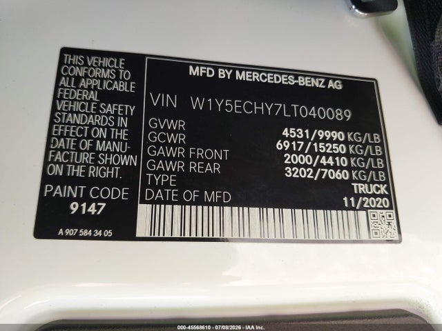45568610 :رقم المزاد ، W1Y5ECHY7LT040089 vin ، 2020 Mercedes-benz Sprinter 3500 High Roof V6 مزاد بيع