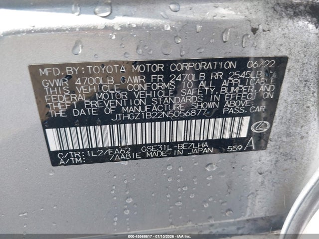 Продаж на аукціоні авто 2022 Lexus Is 350 F Sport, vin: JTHGZ1B22N5056877, номер лоту: 45568617