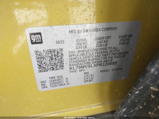 KL79MVSLXPB120688 Chevrolet Trailblazer Fwd Activ