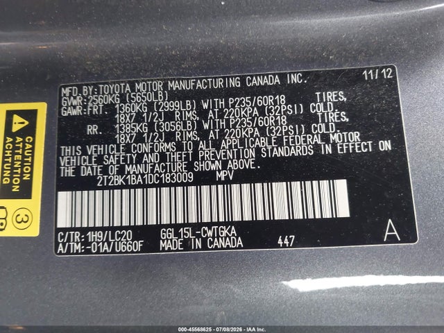 Aukcja sprzedaży 2013 Lexus Rx 350, vin: 2T2BK1BA1DC183009, numer aukcji: 45568625