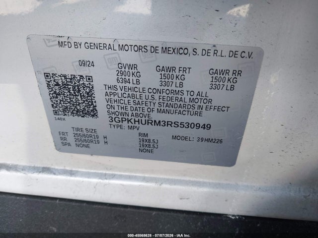 45568628 :رقم المزاد ، 3GPKHURM3RS530949 vin ، 2024 Honda Prologue Ex مزاد بيع