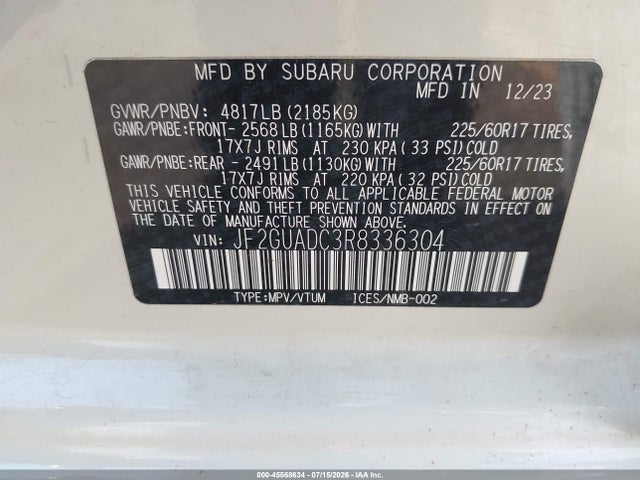 Продажа на аукционе авто 2024 Subaru Crosstrek Premium, vin: JF2GUADC3R8336304, номер лота: 45568634