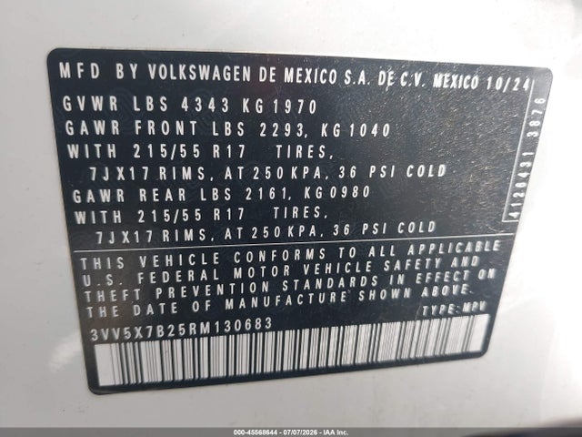 3VV5X7B25RM130683 Volkswagen Taos 1.5t S