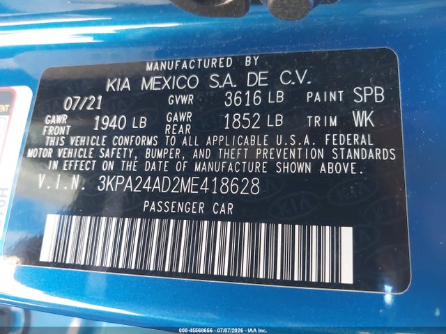 KIA RIO S 2021 3KPA24AD2ME418628 Image 9