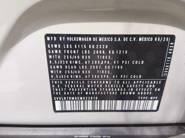 Продаж на аукціоні авто 2025 Volkswagen Tiguan 2.0t Sel R-line, vin: 3VVLR7RM8SM022816, номер лоту: 45568659