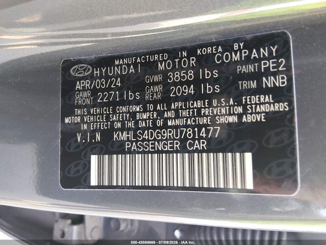 Aukcja sprzedaży 2024 Hyundai Elantra Sel, vin: KMHLS4DG9RU781477, numer aukcji: 45568666