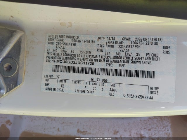 1FMCU0GD2JUC11720 Ford ESCAPE SE