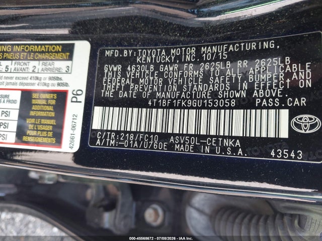 Toyota CAMRY LE 2016 4T1BF1FK9GU153058 Image 9