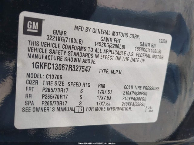 Продажа на аукционе авто 2007 Gmc Yukon Commercial, vin: 1GKFC13067R327547, номер лота: 45568675