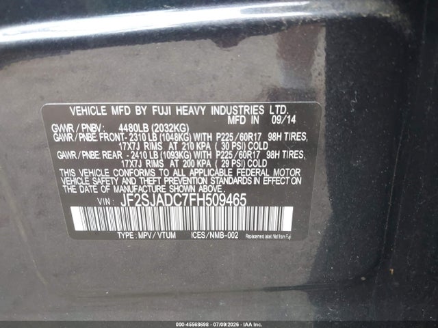 45568698 :رقم المزاد ، JF2SJADC7FH509465 vin ، 2015 Subaru Forester 2.5i Premium مزاد بيع
