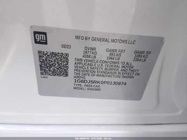 45568706 :رقم المزاد ، 1G6DJ5RK0P0130874 vin ، 2023 Cadillac Ct4 Luxury مزاد بيع