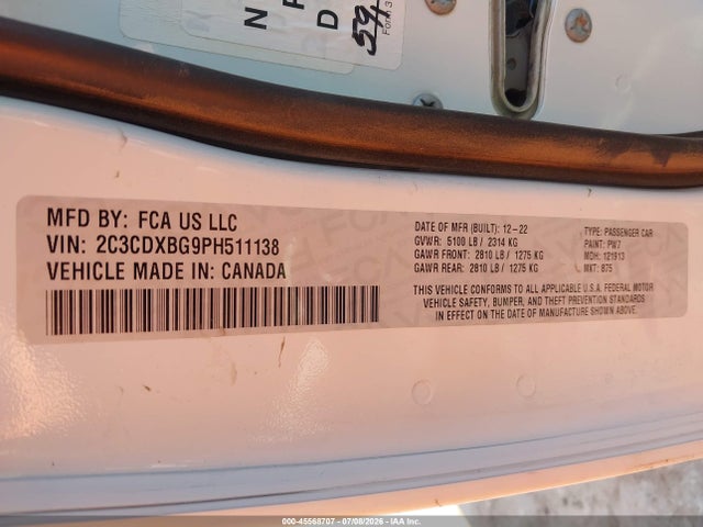45568707 :رقم المزاد ، 2C3CDXBG9PH511138 vin ، 2023 Dodge Charger Sxt مزاد بيع