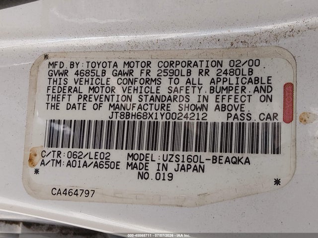 Продаж на аукціоні авто 2000 Lexus Gs 400, vin: JT8BH68X1Y0024212, номер лоту: 45568711