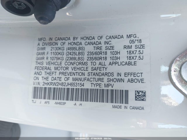 2HKRW2H82JH653154 Honda Cr-v Ex-l/ex-l Navi