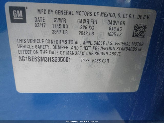 Chevrolet Cruze Lt Auto 2017 3G1BE6SM3HS595601 Image 9