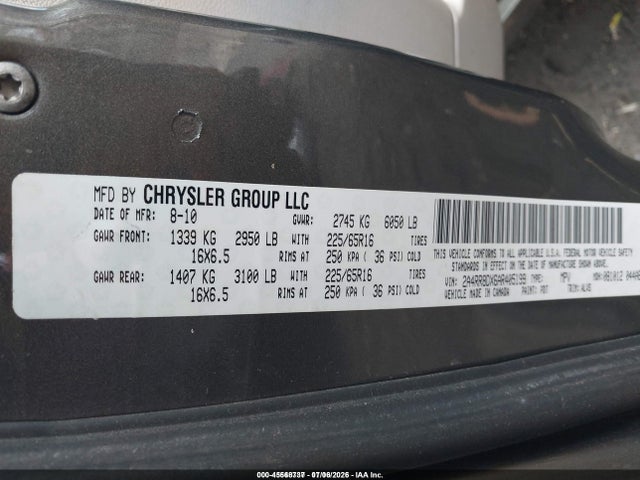 45568737 :رقم المزاد ، 2A4RR8DX6AR405199 vin ، 2010 Chrysler Town & Country Touring Plus مزاد بيع