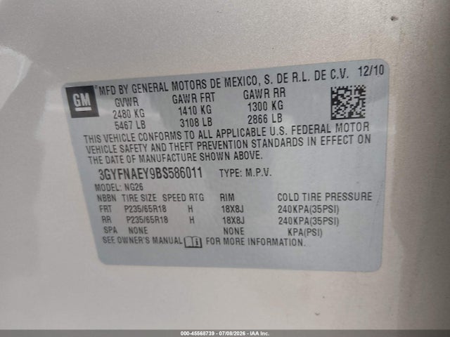 Продажа на аукционе авто 2011 Cadillac Srx Luxury Collection, vin: 3GYFNAEY9BS586011, номер лота: 45568739