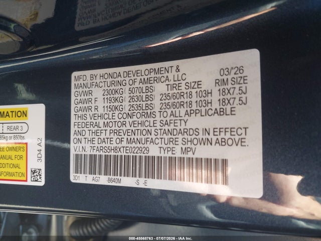 7FARS5H8XTE022929 Honda Cr-v Hybrid 2wd Sport-l