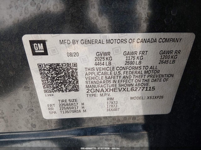 2GNAXHEVXL6277115 Chevrolet Equinox Fwd Ls