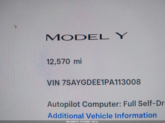 Auction sale of the 2023 Tesla Model Y Awd/long Range Dual Motor All-wheel Drive, vin: 7SAYGDEE1PA113008, lot number: 45568776