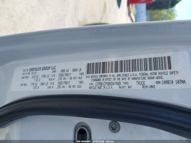 2011 Ram Ram 1500 Slt მანქანა იყიდება აუქციონზე, vin: 1D7RB1CP5BS547469, აუქციონის ნომერი: 45568807