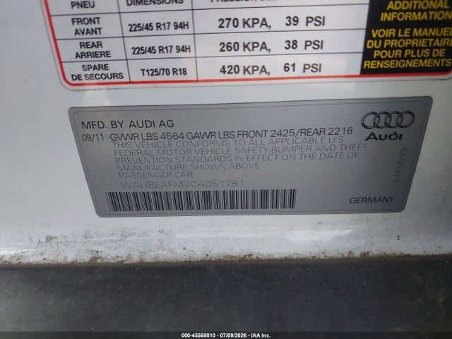 Aukcja sprzedaży 2012 Audi A3 2.0t Premium, vin: WAUBEAFM2CA051781, numer aukcji: 45568810