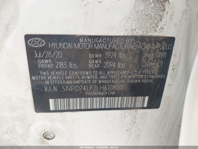 5NPD74LF2LH610820 Hyundai ELANTRA SE