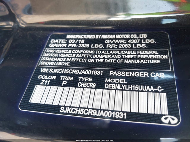 2018 Infiniti Qx30 Essential მანქანა იყიდება აუქციონზე, vin: SJKCH5CR9JA001931, აუქციონის ნომერი: 45568819