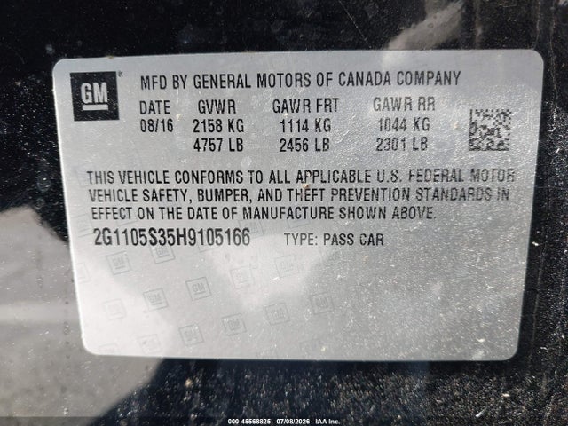Aukcja sprzedaży 2017 Chevrolet Impala 1lt, vin: 2G1105S35H9105166, numer aukcji: 45568825