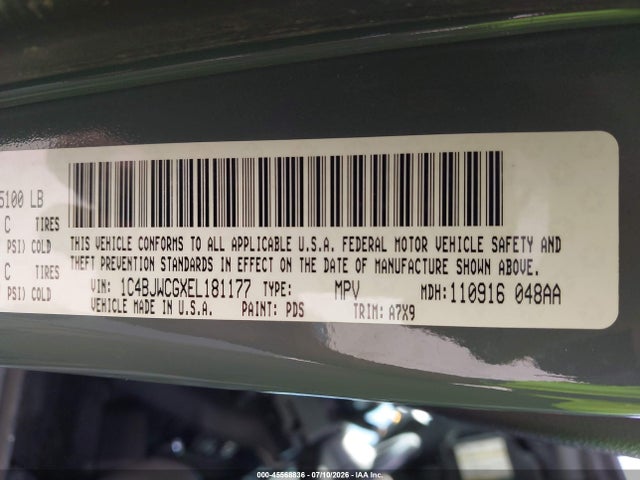 2014 Jeep Wrangler Rubicon მანქანა იყიდება აუქციონზე, vin: 1C4BJWCGXEL181177, აუქციონის ნომერი: 45568836