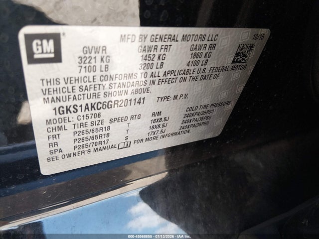 45568855 :رقم المزاد ، 1GKS1AKC6GR201141 vin ، 2016 Gmc Yukon Sle مزاد بيع
