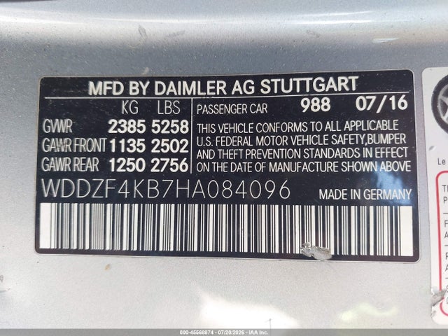 Aukcja sprzedaży 2017 Mercedes-benz E 300 4matic, vin: WDDZF4KB7HA084096, numer aukcji: 45568874