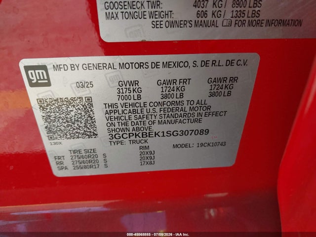3GCPKBEK1SG307089 Chevrolet Silverado 1500 4wd Standard Bed Custom