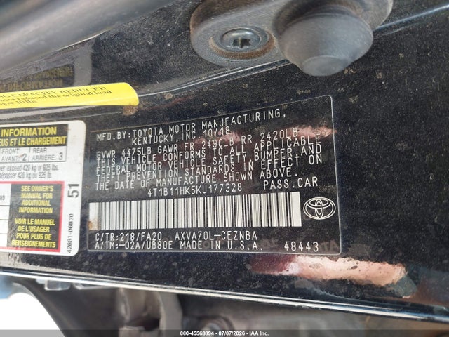 Toyota CAMRY LE 2019 4T1B11HK5KU177328 Image 9