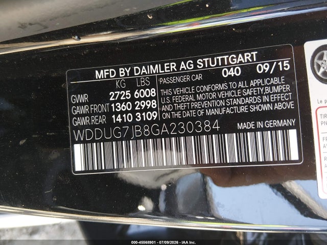 2016 Mercedes-benz Amg S 63 4matic მანქანა იყიდება აუქციონზე, vin: WDDUG7JB8GA230384, აუქციონის ნომერი: 45568901
