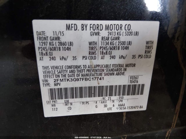 Ford EDGE SE 2015 2FMTK3G97FBC17741 Image 9