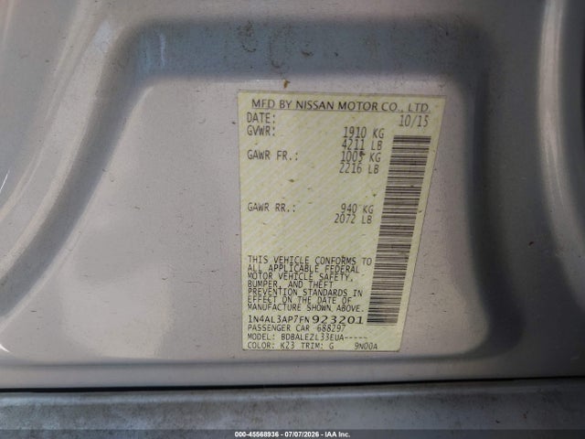 1N4AL3AP7FN923201 Nissan Altima 2.5/2.5 S/2.5 Sl/2.5 Sv