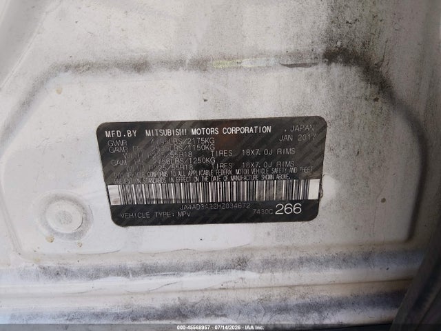 45568957 :رقم المزاد ، JA4AD3A32HZ034672 vin ، 2017 Mitsubishi Outlander Se/sel مزاد بيع