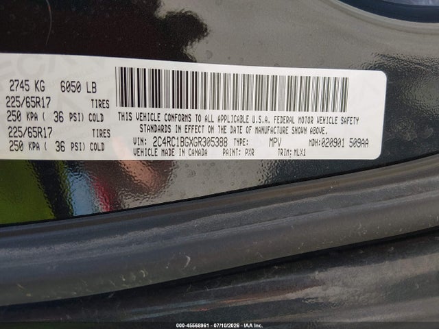 2016 Chrysler Town & Country Touring მანქანა იყიდება აუქციონზე, vin: 2C4RC1BGXGR305388, აუქციონის ნომერი: 45568961