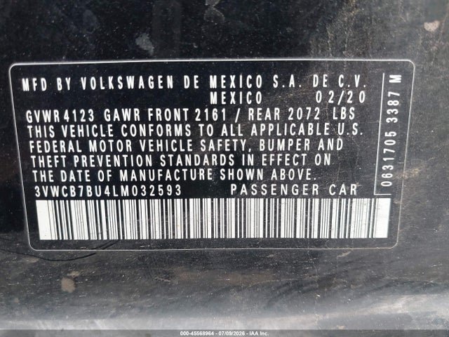 2020 Volkswagen Jetta 1.4t R-line/1.4t S/1.4t Se მანქანა იყიდება აუქციონზე, vin: 3VWCB7BU4LM032593, აუქციონის ნომერი: 45568964