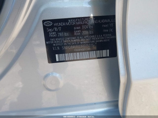 Aukcja sprzedaży 2018 Hyundai Elantra Sel, vin: 5NPD84LF0JH275275, numer aukcji: 45569033