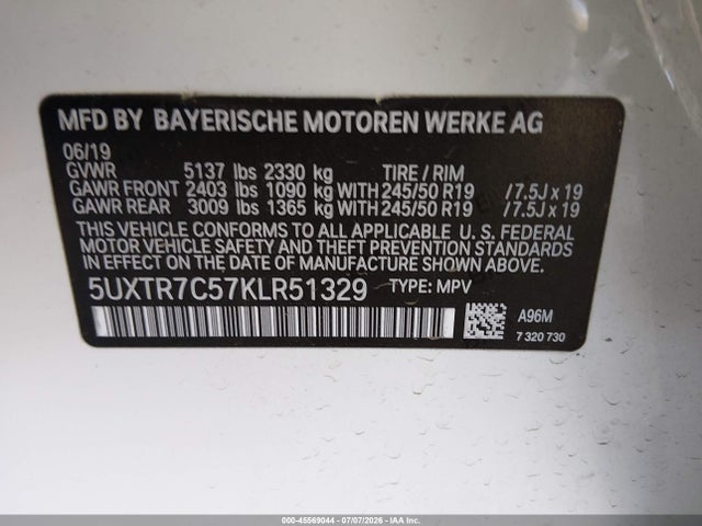 5UXTR7C57KLR51329 BMW X3 Sdrive30i