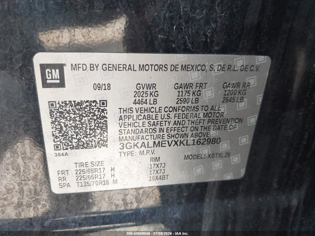 Aukcja sprzedaży 2019 Gmc Terrain Sle, vin: 3GKALMEVXKL162980, numer aukcji: 45569046