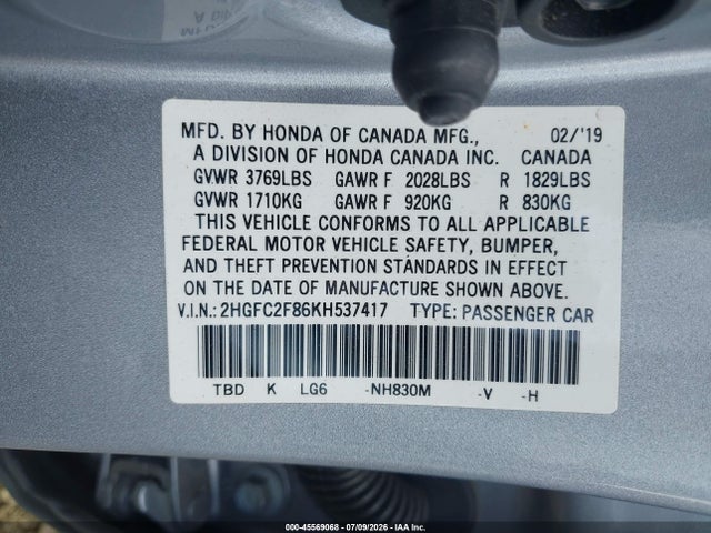 Продаж на аукціоні авто 2019 Honda Civic Sport, vin: 2HGFC2F86KH537417, номер лоту: 45569068