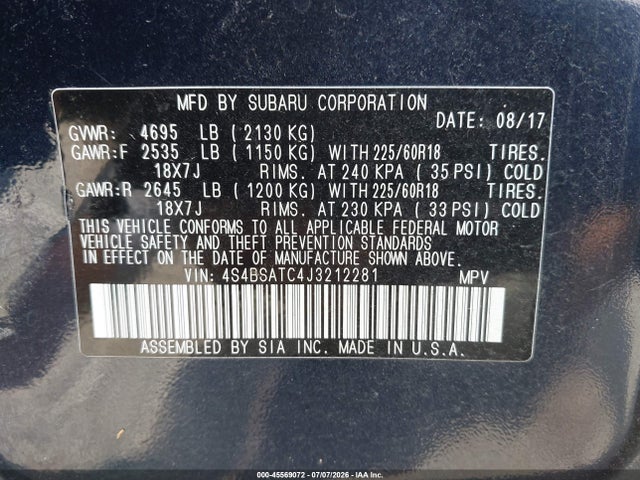 4S4BSATC4J3212281 Subaru Outback 2.5i Touring