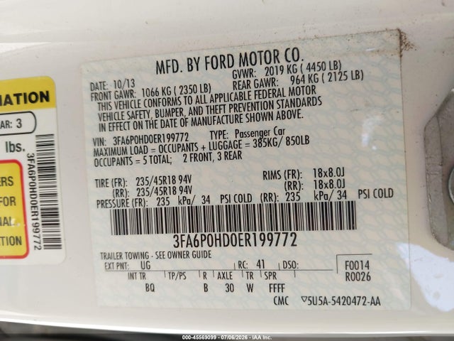 Продаж на аукціоні авто 2014 Ford Fusion Se, vin: 3FA6P0HD0ER199772, номер лоту: 45569099