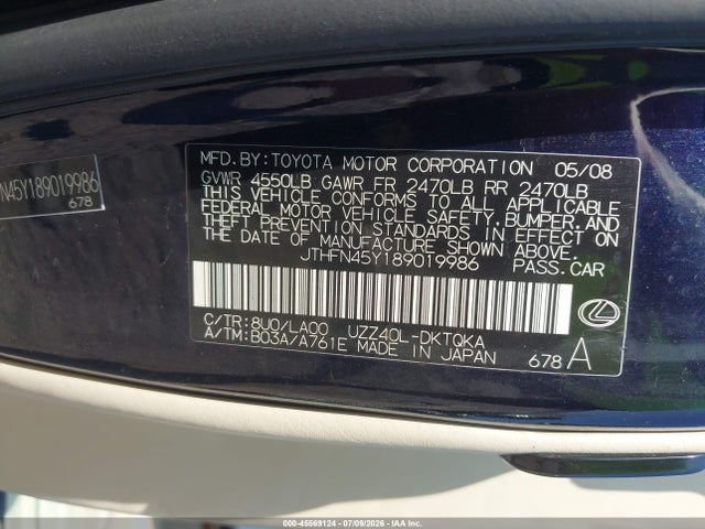 Продажа на аукционе авто 2008 Lexus Sc 430, vin: JTHFN45Y189019986, номер лота: 45569124
